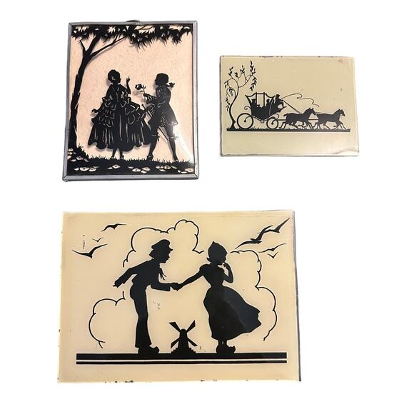 Set of 3 Vintage Glass Silhouette Pictures Decorative Collectible - Picture 1 of 3